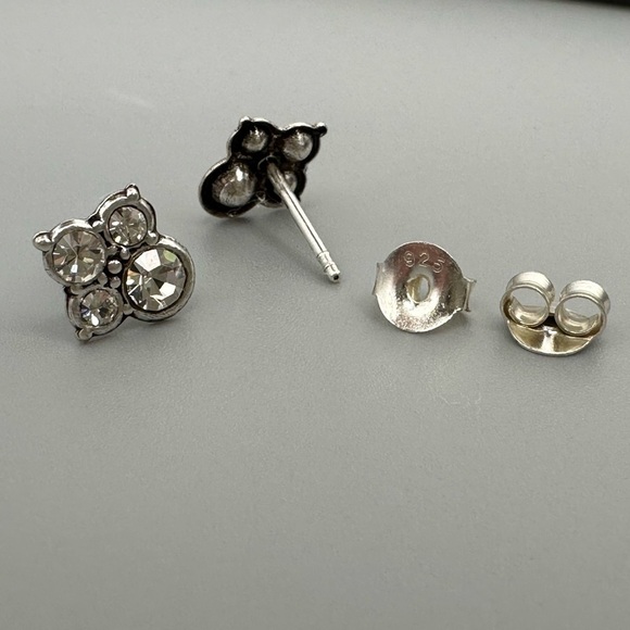 Sterling Silver Antique Style Cluster Stud Earrings with Crystals - Picture 6 of 10